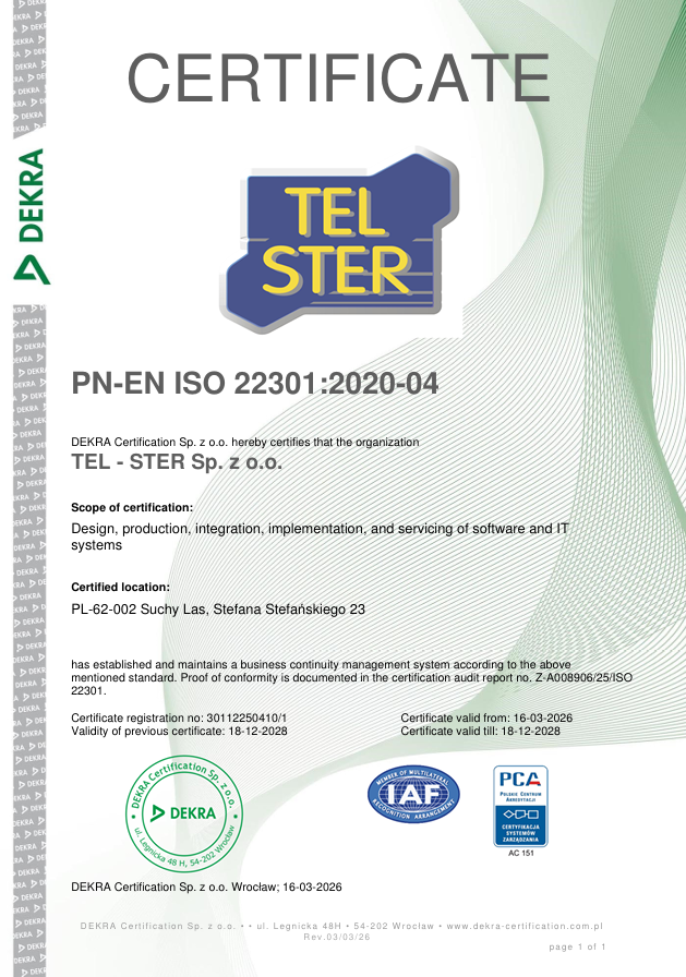 ISO 22301 | TEL-STER Sp. z o.o.