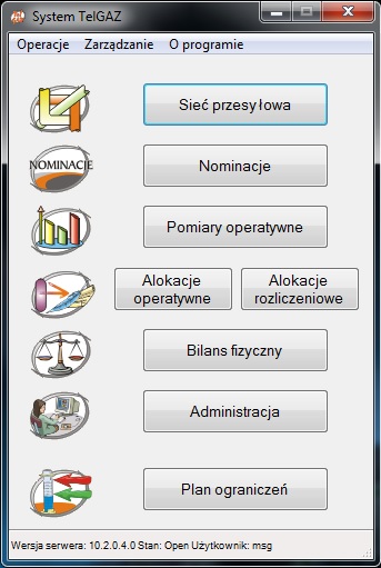 G?ówne okno systemu TelGAZ OSD firmy TEL-STER Sp. z o.o.